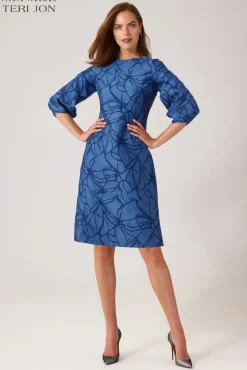 Balloon Sleeve Jacquard A-Line Dress