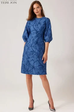 Balloon Sleeve Jacquard A-Line Dress