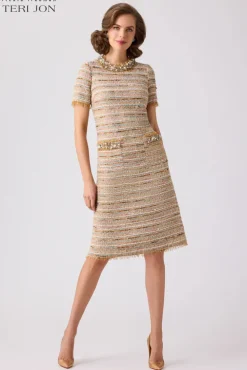 Boucle Fringe Trim Daytime Dress