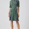 Boucle Tweed Chiffon Trim Short Sleeve Dress
