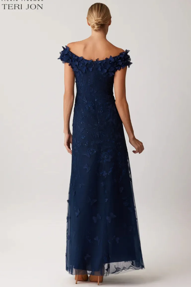 Butterfly Applique 3D Lace And Tulle Gown