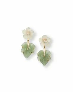 Carved Flower and Aventurine Leaf Drop Earrings