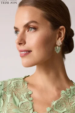 Carved Flower and Aventurine Leaf Drop Earrings