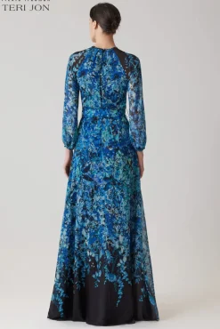 Chiffon Floral Print A Line Gown