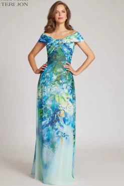 Chiffon Off The Shoulder Print Gown