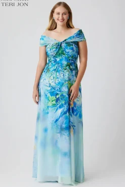 Chiffon Off The Shoulder Print Gown
