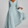 Chiffon Puff Sleeve Pleated VNeck Gown