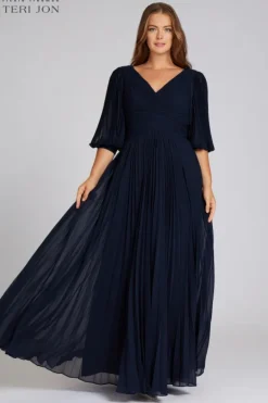 Chiffon Puff Sleeve Pleated VNeck Gown
