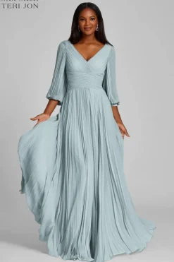 Chiffon Puff Sleeve Pleated VNeck Gown