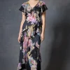 Chiffon V-Neck Ruffle Gown