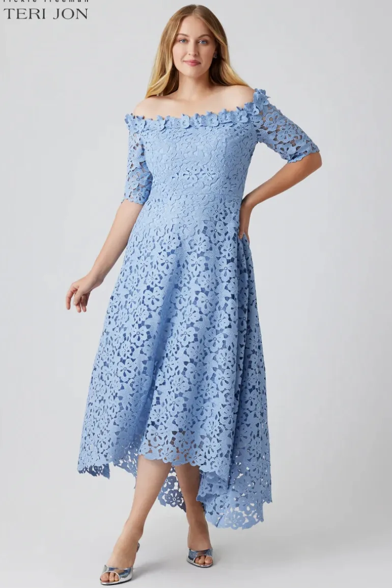 Cotton Lace Off the Shoulder High Low Dress