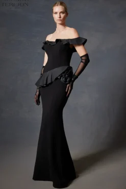 Crepe And Taffeta Ruffle Trim Gown