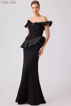 Crepe And Taffeta Ruffle Trim Gown