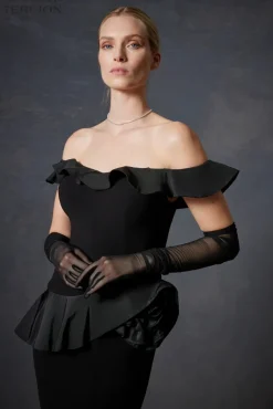 Crepe And Taffeta Ruffle Trim Gown