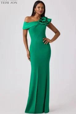 Crepe Asymmetrical Evening Column Gown