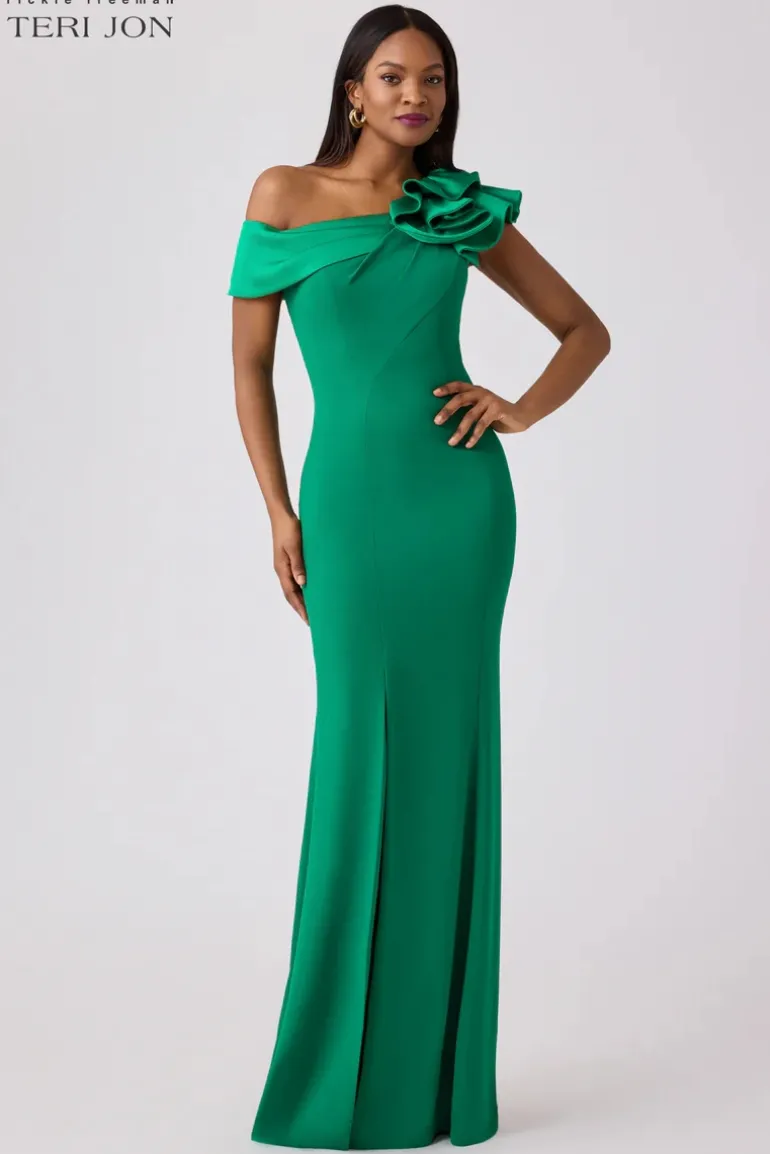 Crepe Asymmetrical Evening Column Gown