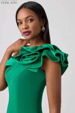 Crepe Asymmetrical Evening Column Gown