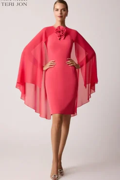 Crepe Chiffon Fly Away Cape Dress