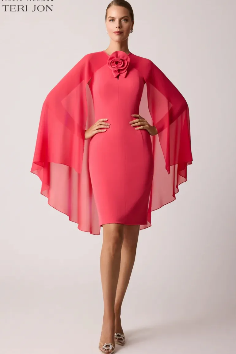 Crepe Chiffon Fly Away Cape Dress