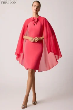 Crepe Chiffon Fly Away Cape Dress
