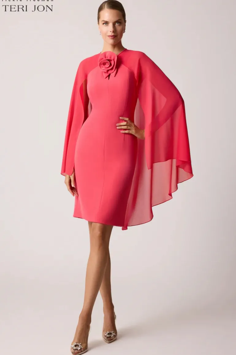 Crepe Chiffon Fly Away Cape Dress
