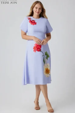 Crepe Digital Flower Print Fit And Flare Dress
