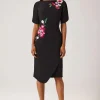 Crepe Embroidered Flower Stretch Dress