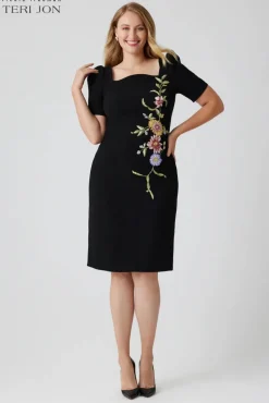 Crepe Embroidered Form Fitting Mini Dress