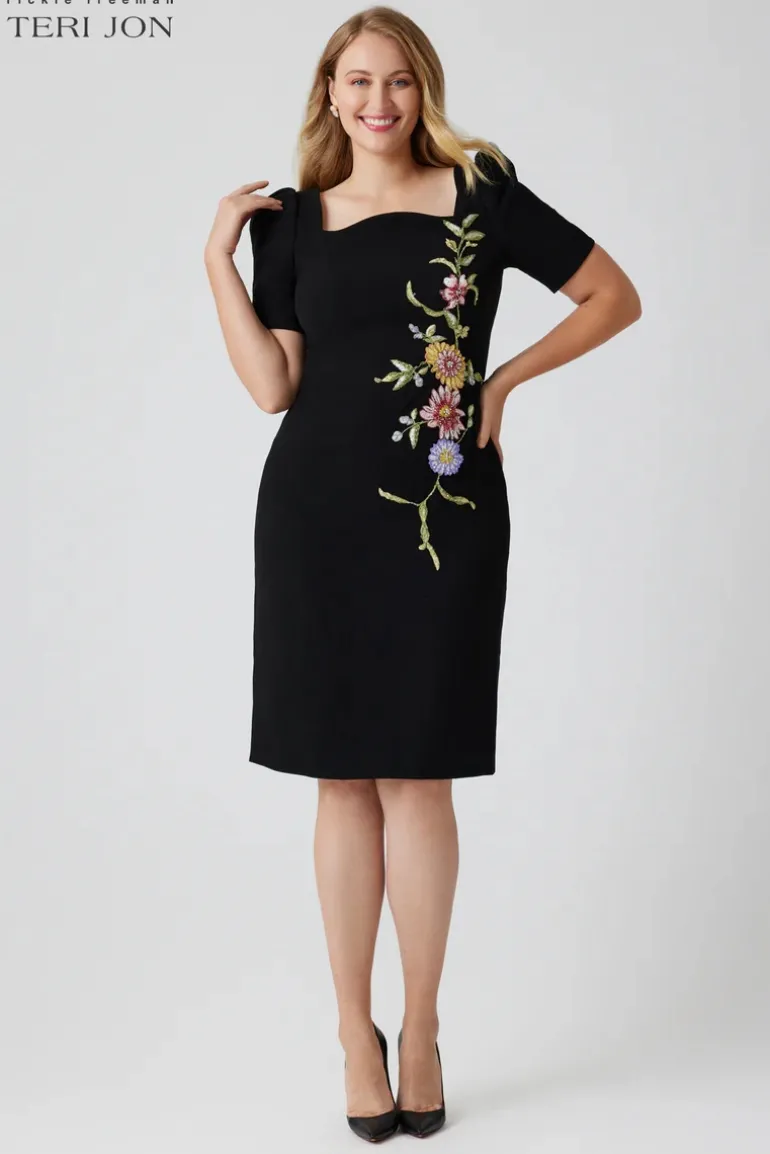 Crepe Embroidered Form Fitting Mini Dress