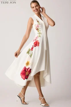Crepe Floral Border Trim Dress