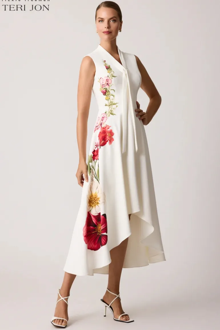 Crepe Floral Border Trim Dress