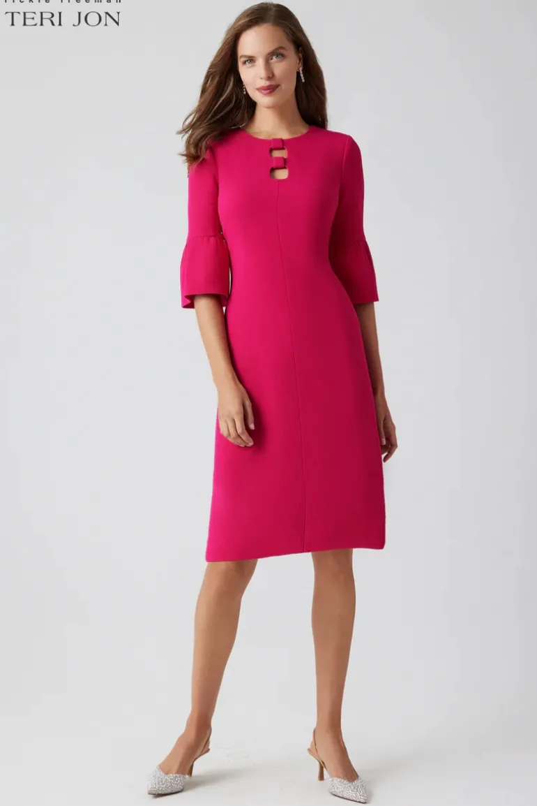 Crepe Keyhole Chest Flounce Cuff Dress