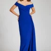 Crepe Off The Shoulder Portrait Side Drape Gown