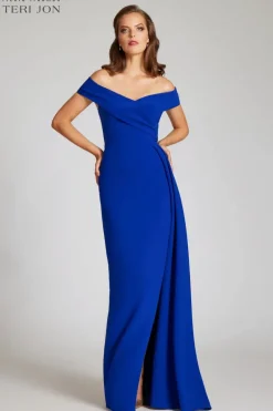 Crepe Off The Shoulder Portrait Side Drape Gown