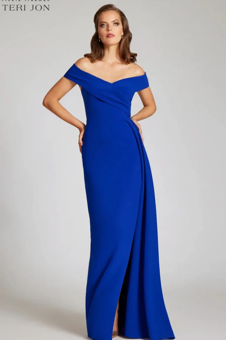 Crepe Off The Shoulder Portrait Side Drape Gown