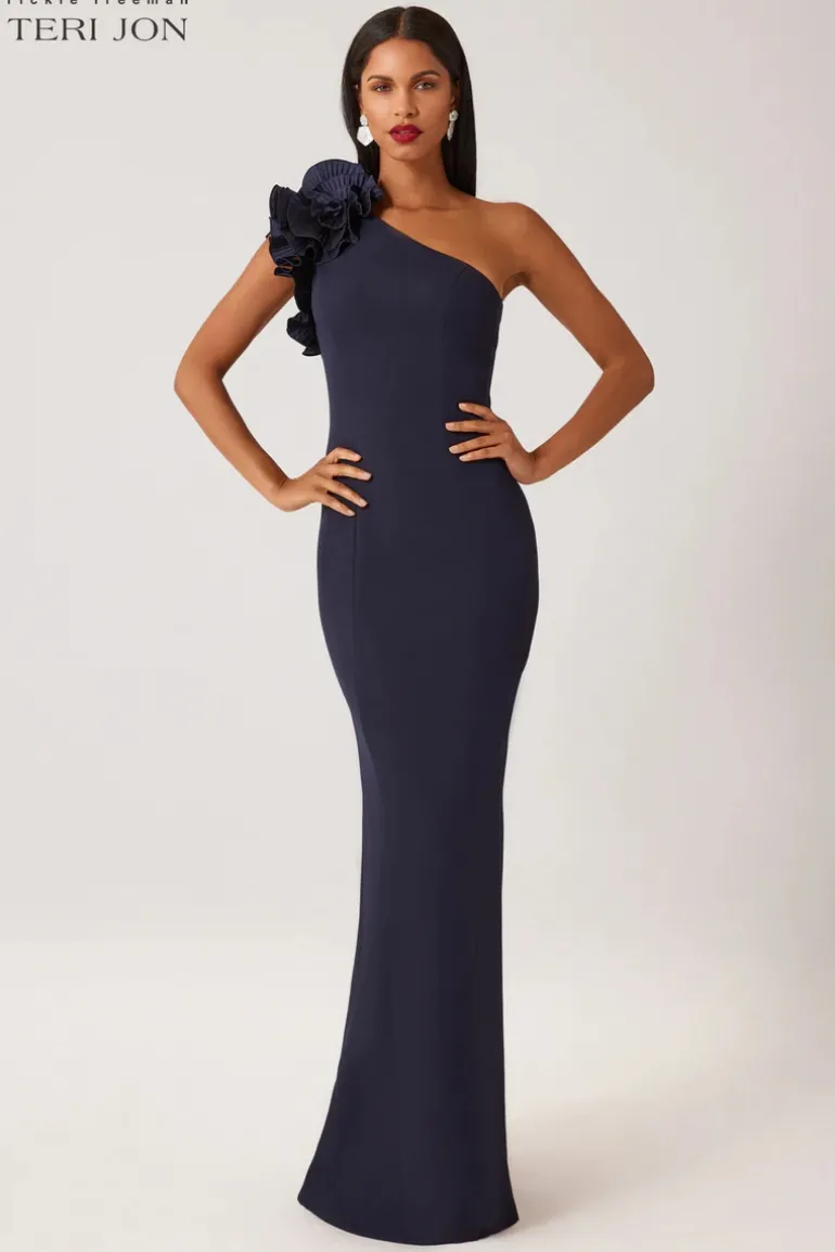Crepe One Shoulder Column Evening Gown