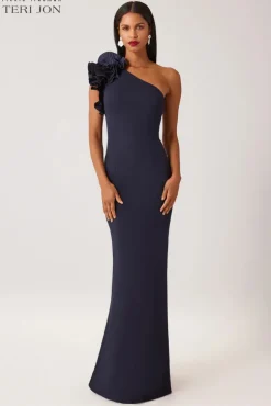 Crepe One Shoulder Column Evening Gown