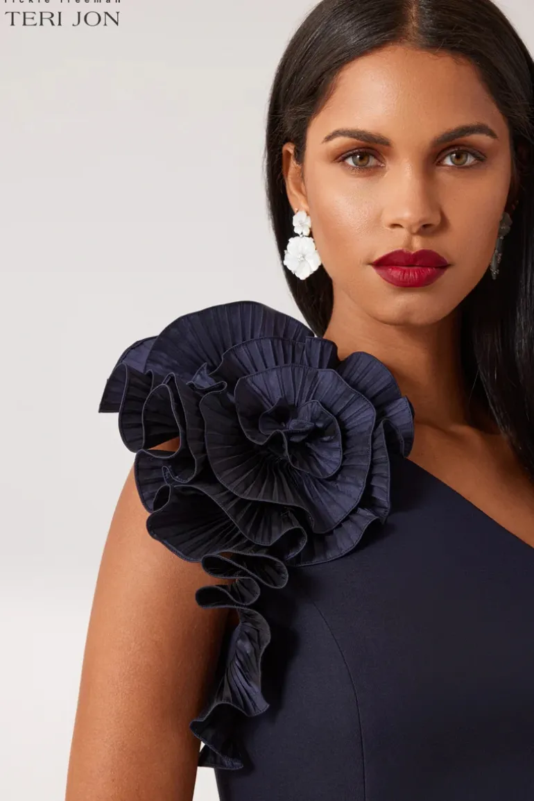 Crepe One Shoulder Column Evening Gown
