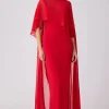 Crepe Slip Bodice Gown With Chiffon Cape Overlay