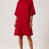 Crepe Tie Neck Flower Applique Trim Dress