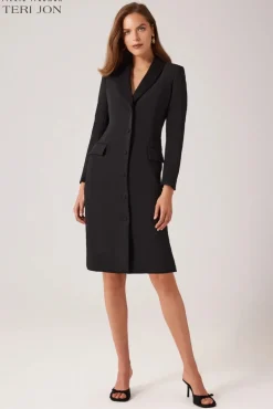 Crepe Tuxedo Dress With Satin Collar