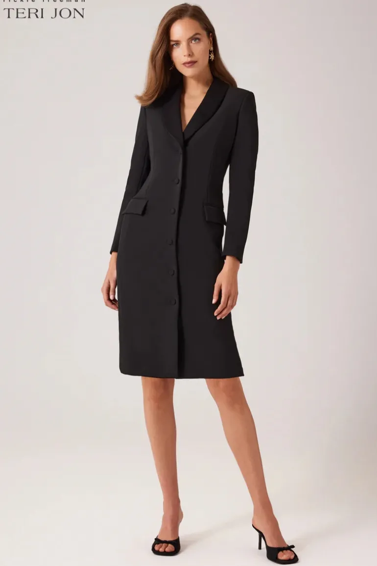 Crepe Tuxedo Dress With Satin Collar