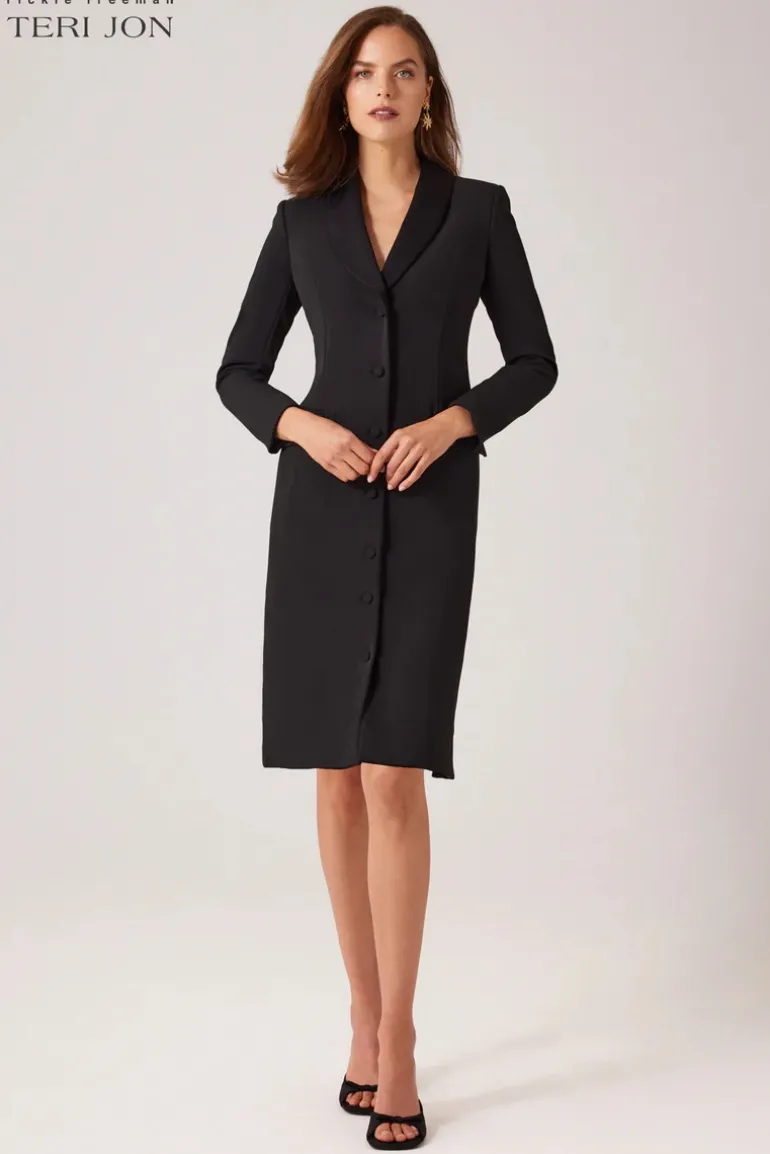 Crepe Tuxedo Dress With Satin Collar