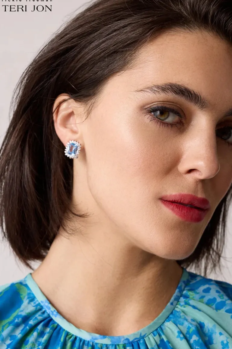 Cushion-Cut Stone and Crystal Earrings