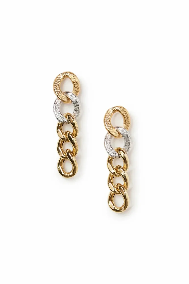 Dual-Tone Curb Link Pendant Earrings