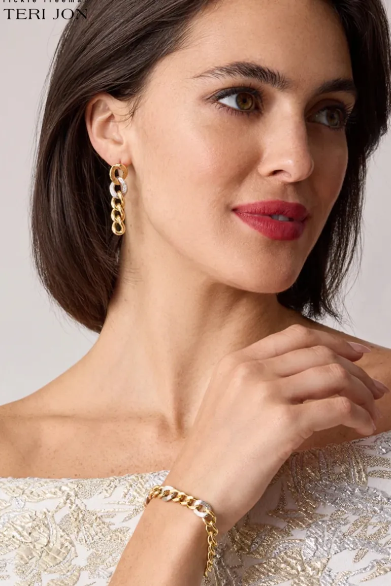 Dual-Tone Curb Link Pendant Earrings