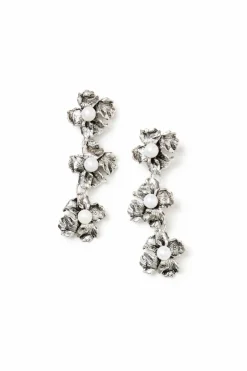 Earrings with Burnished Iris Flowers and Natural Pearls