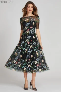 Embroidered Tulle Dress With Floral Print
