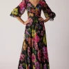 Floral Chiffon Bodice Lace Trim Sleeve Gown