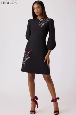 Floral Crepe Applique Dress
